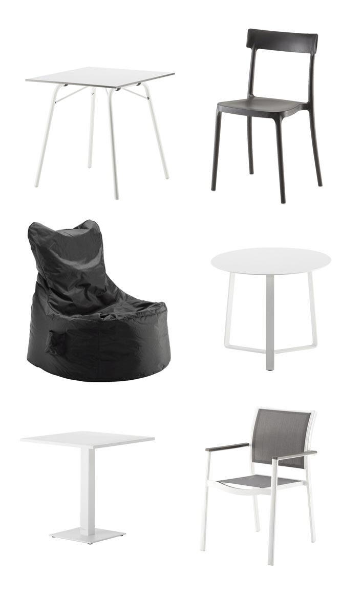 valkoinen, pöytä, parveke, tuoli, musta