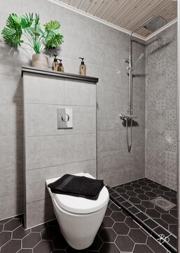 harmaa moderni kylpyhuone